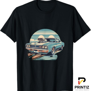 PRINTIZ Retro Muscle Car Sunset TShirt Freesize Subtitle: Vintage Ride Beach Vibes Tee, Perfect for Summer and Car Lovers